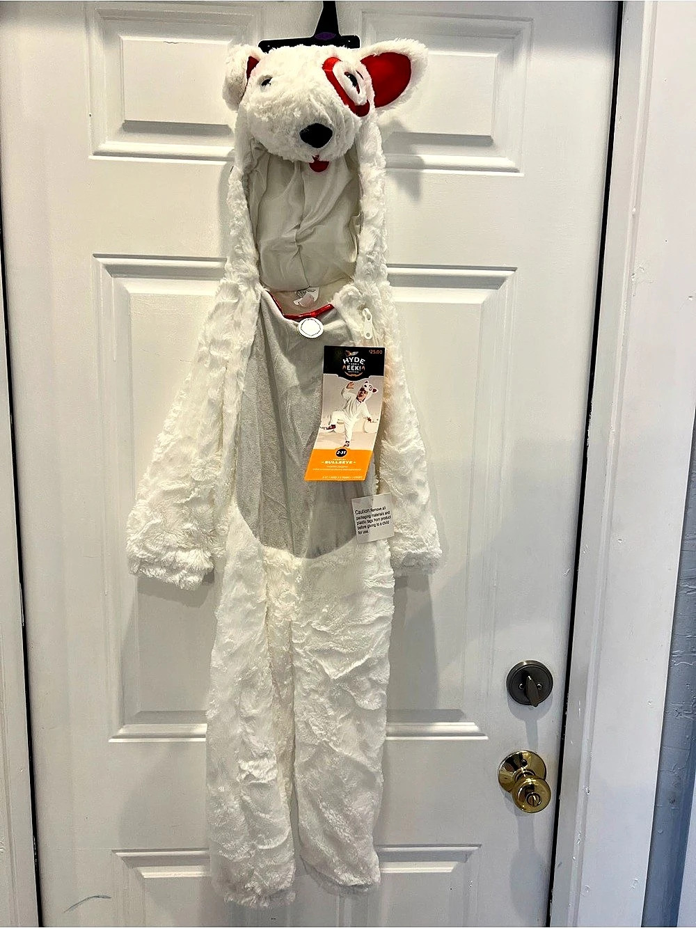 Hyde and Eek Toddler Bullseye Dog Costume White Faux Fur Jumpsuit 2T-3T NWT